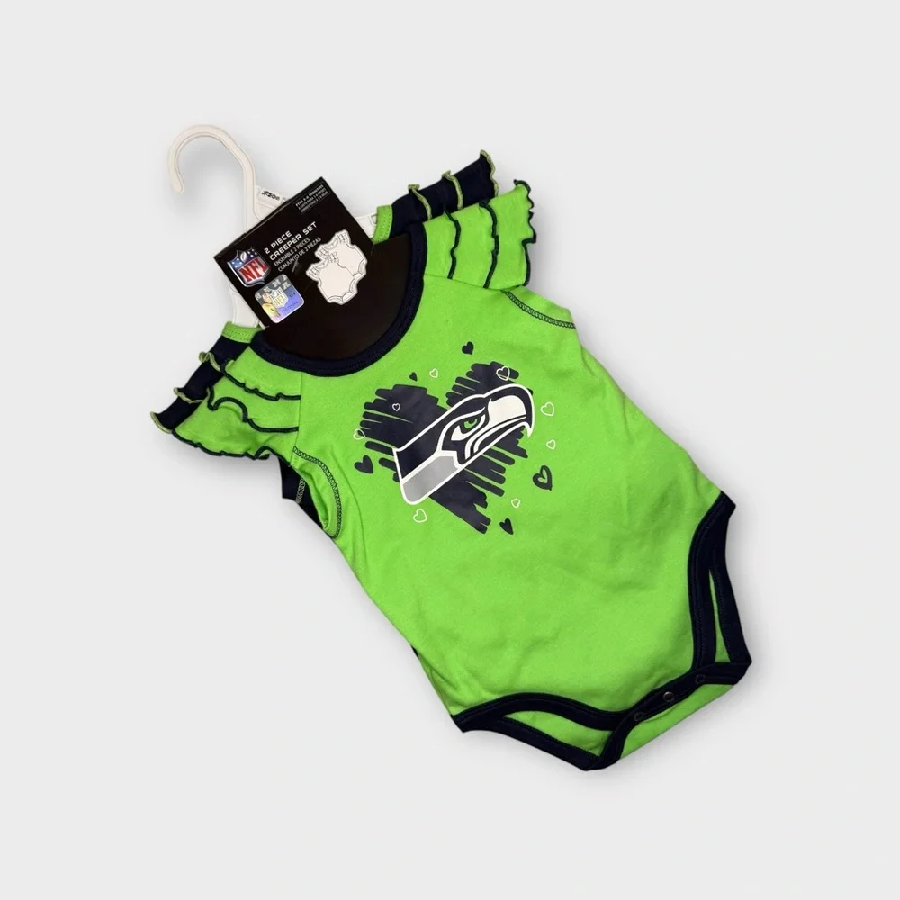 NFL Seattle Seahawks Neon Green Navy Blue Two Pack Touchdown Bodysuit Set